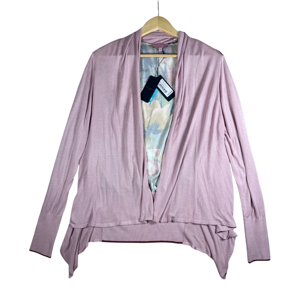 Ted Baker London Tulip Print Back Cardigan Pink Open Front NWT Size 4 Boho Chic‎